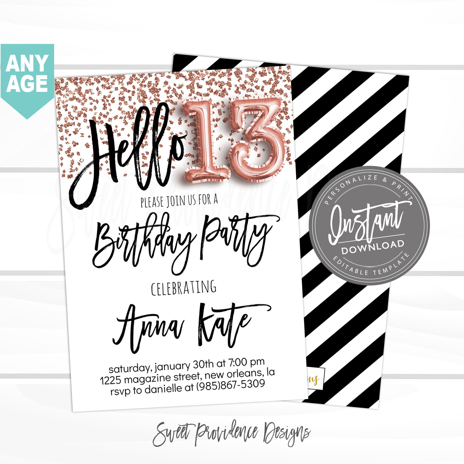 13th Birthday Invitation Sweet Providence Designs